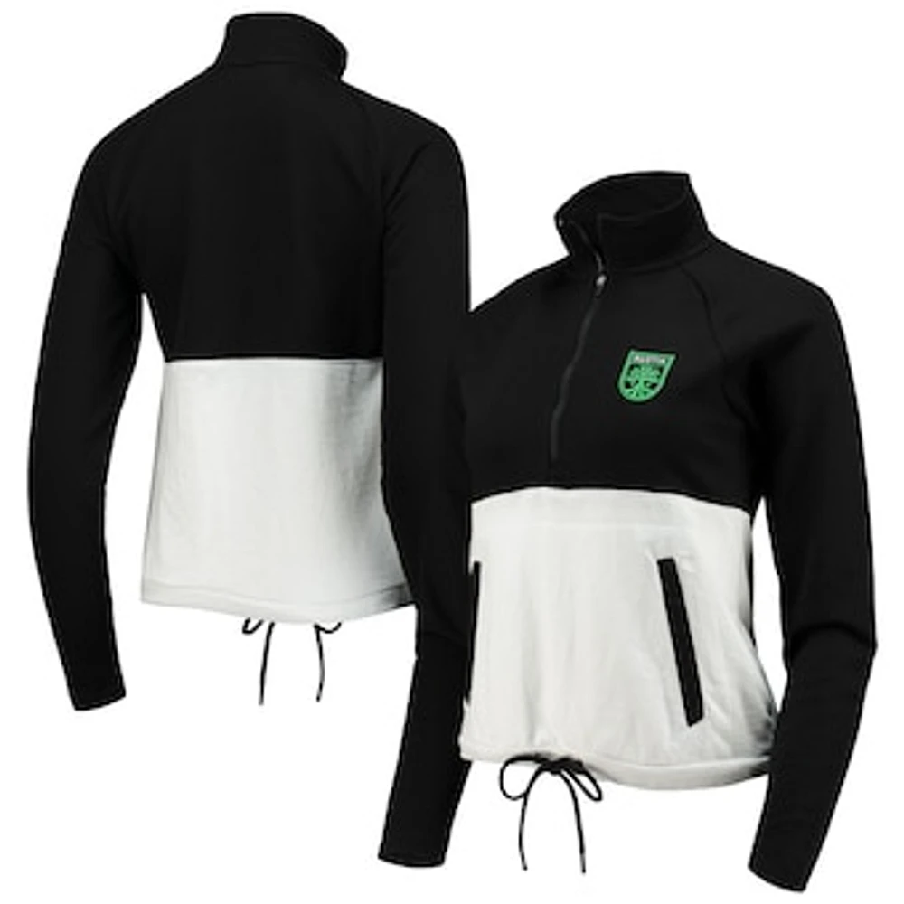Women's Antigua Black/White Austin FC Harbor Raglan Half-Zip Jacket