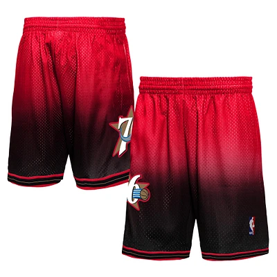 Men's Mitchell & Ness Black/Red Philadelphia 76ers 2000/01 Hardwood Classics Fadeaway Reload 3.0 Swingman Shorts
