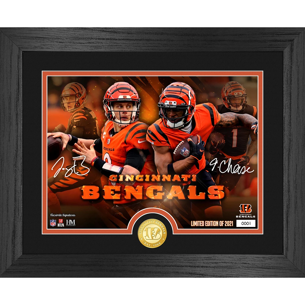 Highland Mint Joe Burrow & Ja'Marr Chase Cincinnati Bengals 13'' x 16'' Impact Players Bronze Coin Photo Mint