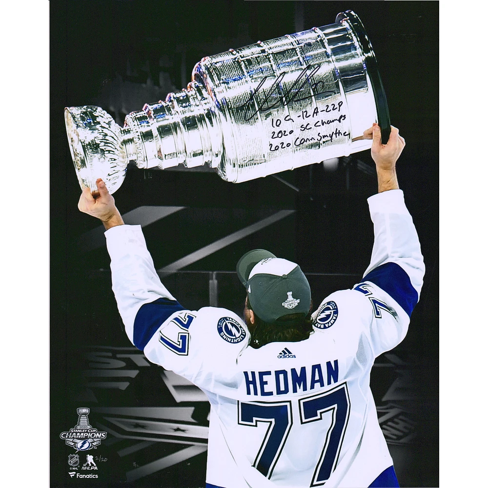 Victor Hedman Tampa Bay Lightning Autographed 16" x 20" 2020 Stanley Cup Champions Raising Cup Spotlight Photograph with Multiple Inscriptions - Limited Edition of 20