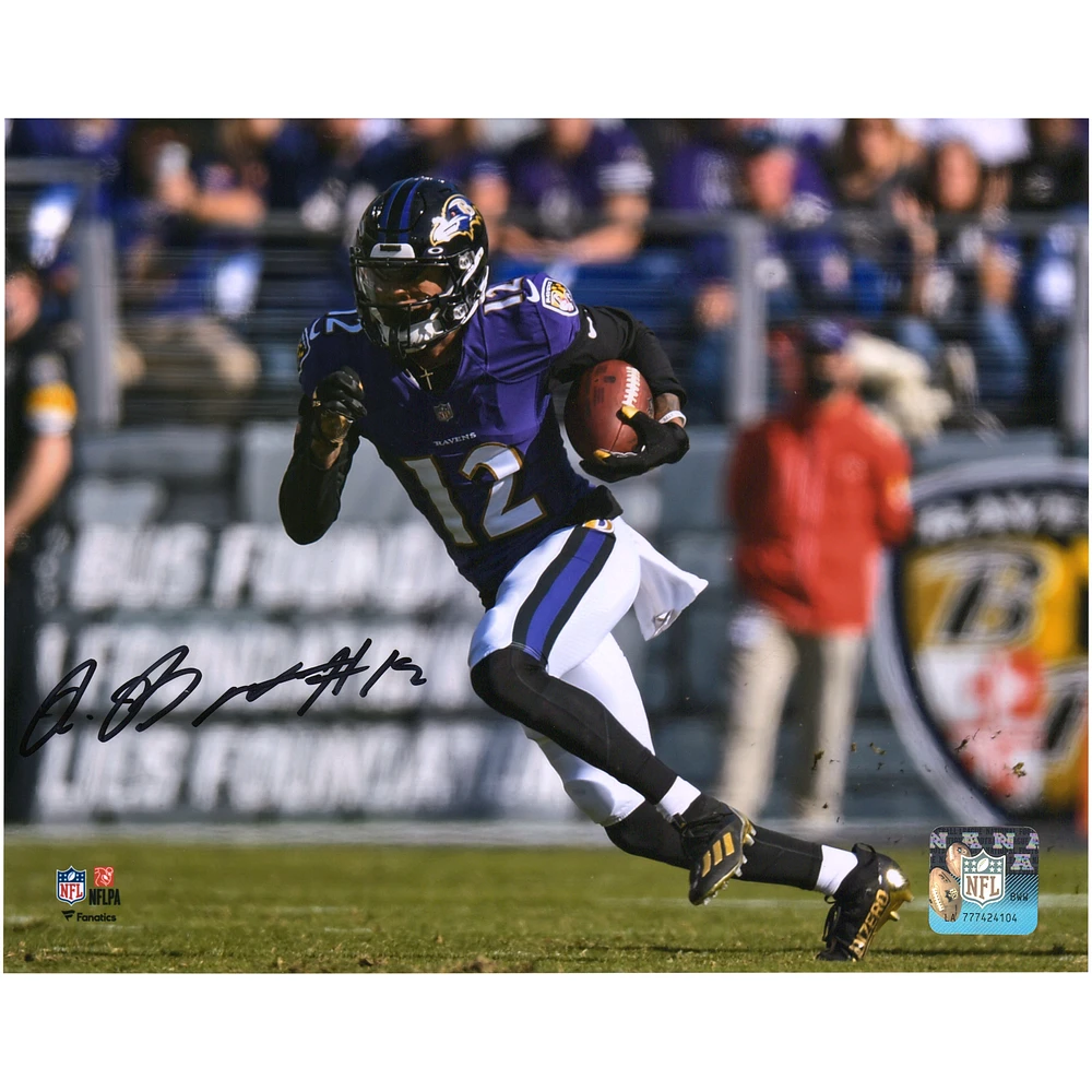 Rashod Bateman Baltimore Ravens Autographed 8" x 10" Purple Jersey Running Photograph