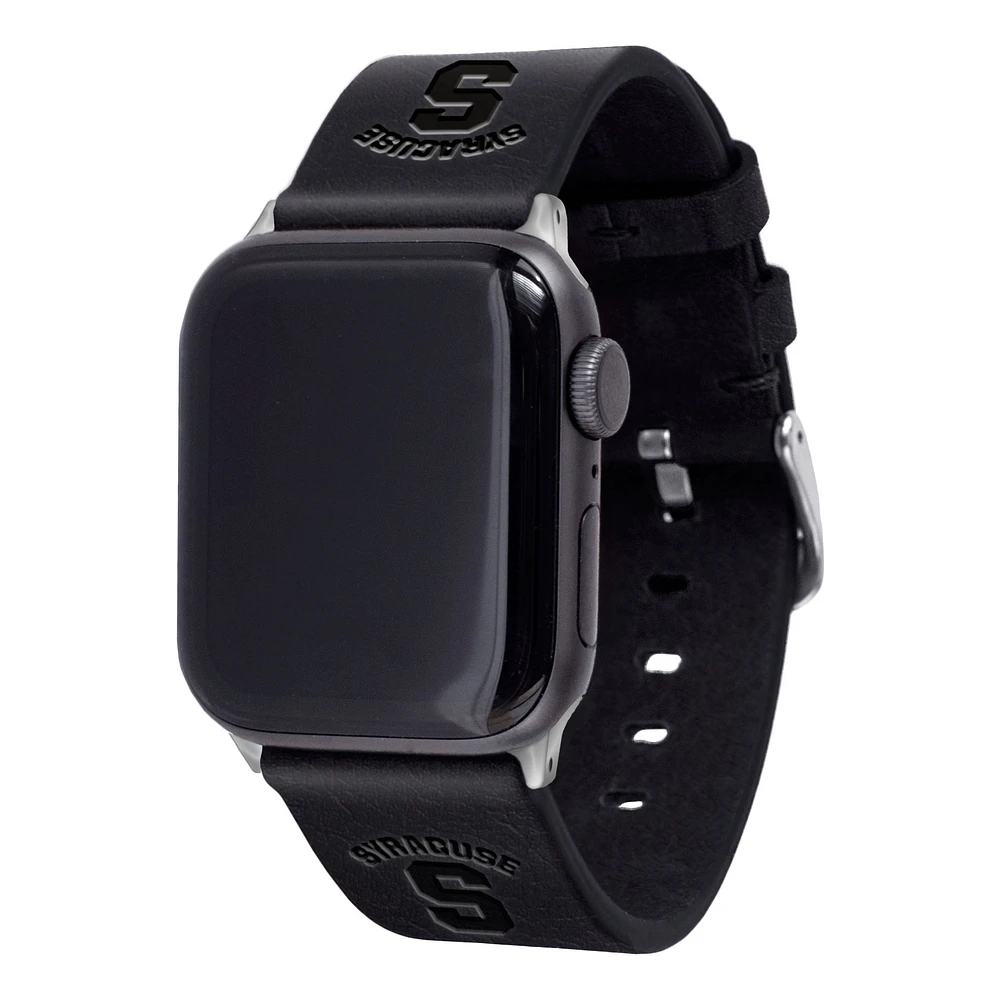 Black Syracuse Orange Leather Apple Watch Band