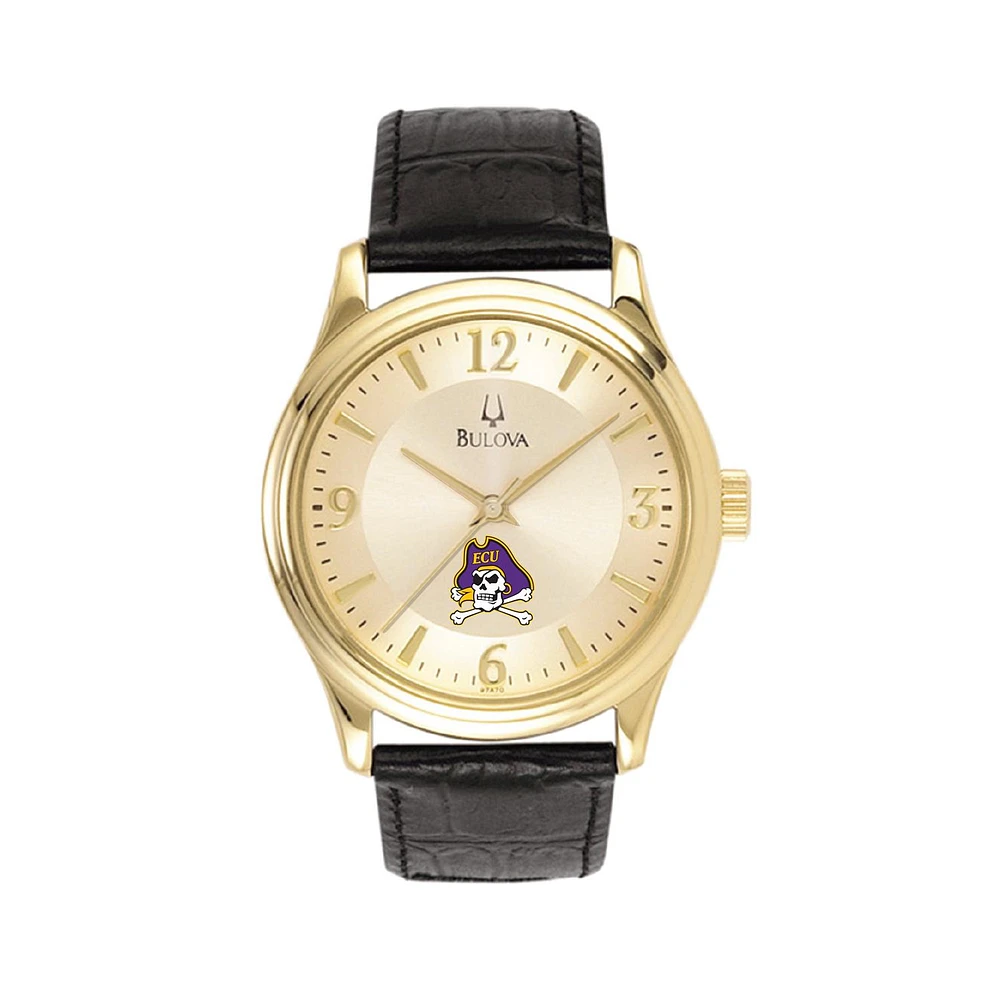 Men's Gold/Black ECU Pirates Stainless Steel Watch with Leather Band