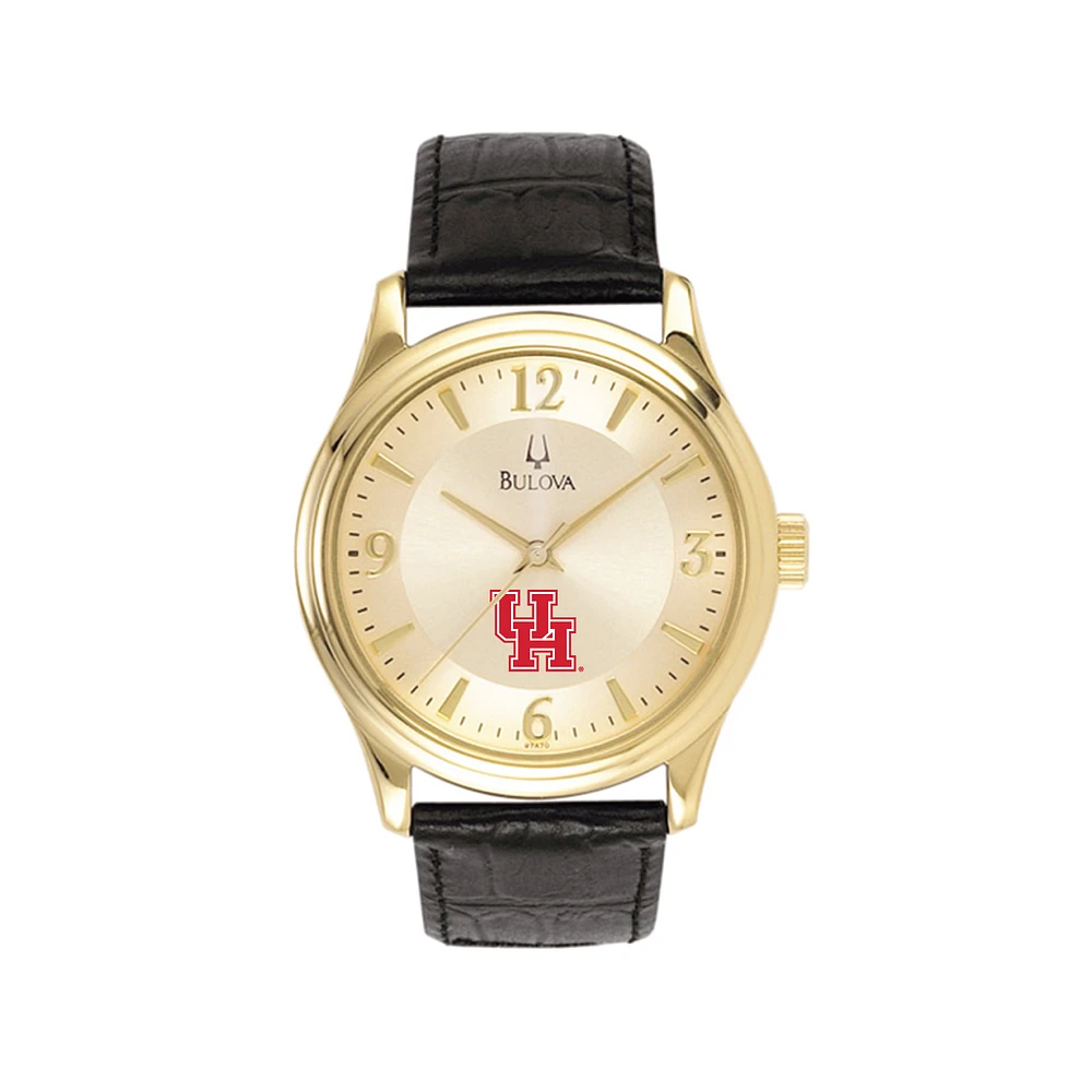 Men's Gold/Black Houston Cougars Stainless Steel Watch with Leather Band