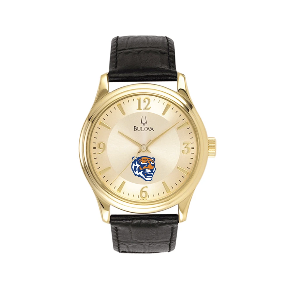 Men's Gold/Black Memphis Tigers Stainless Steel Watch with Leather Band