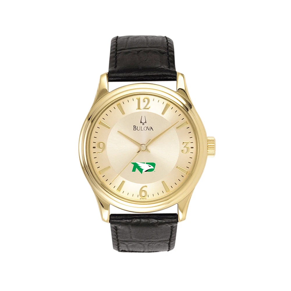Men's Gold/Black North Dakota Stainless Steel Watch with Leather Band