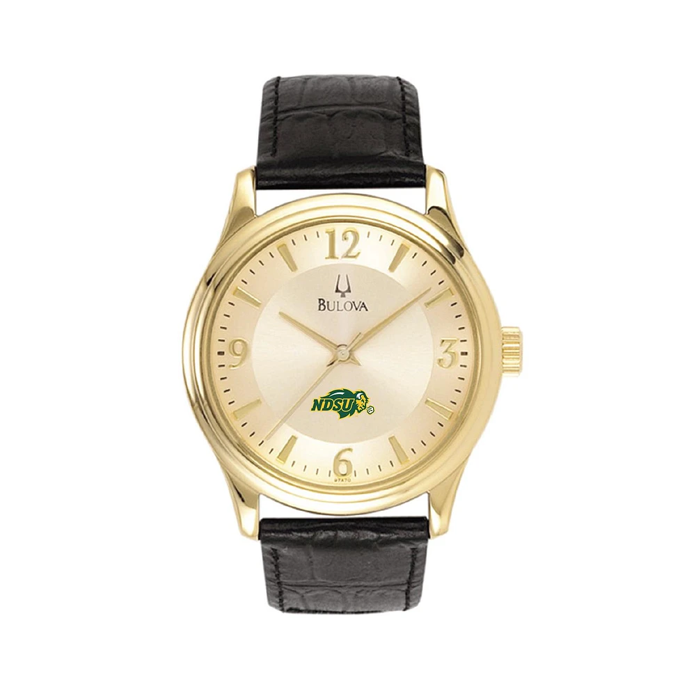 Men's Gold/Black NDSU Bison Stainless Steel Watch with Leather Band