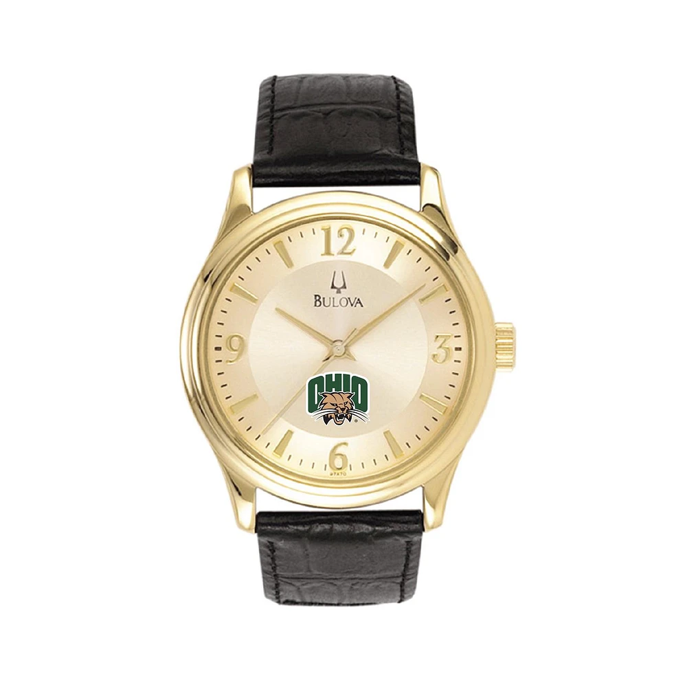 Men's Gold/Black Ohio Bobcats Stainless Steel Watch with Leather Band