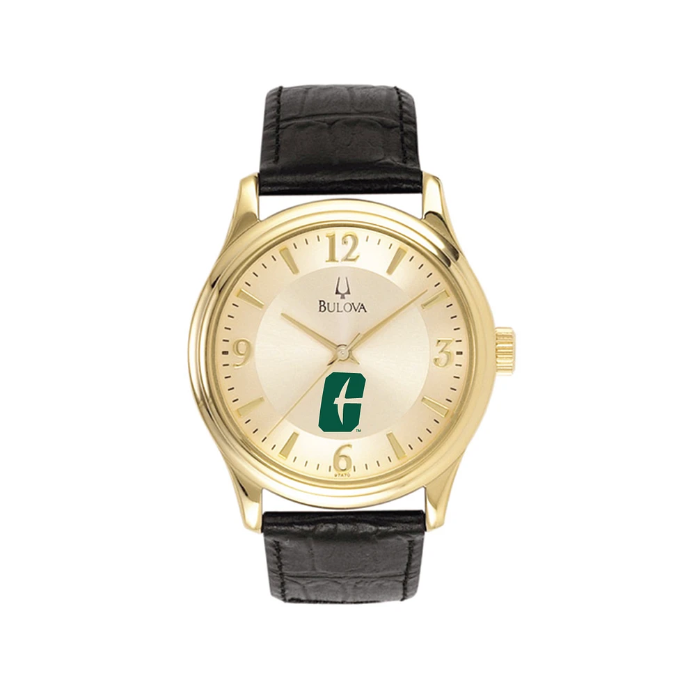 Men's Gold/Black Charlotte 49ers Stainless Steel Watch with Leather Band