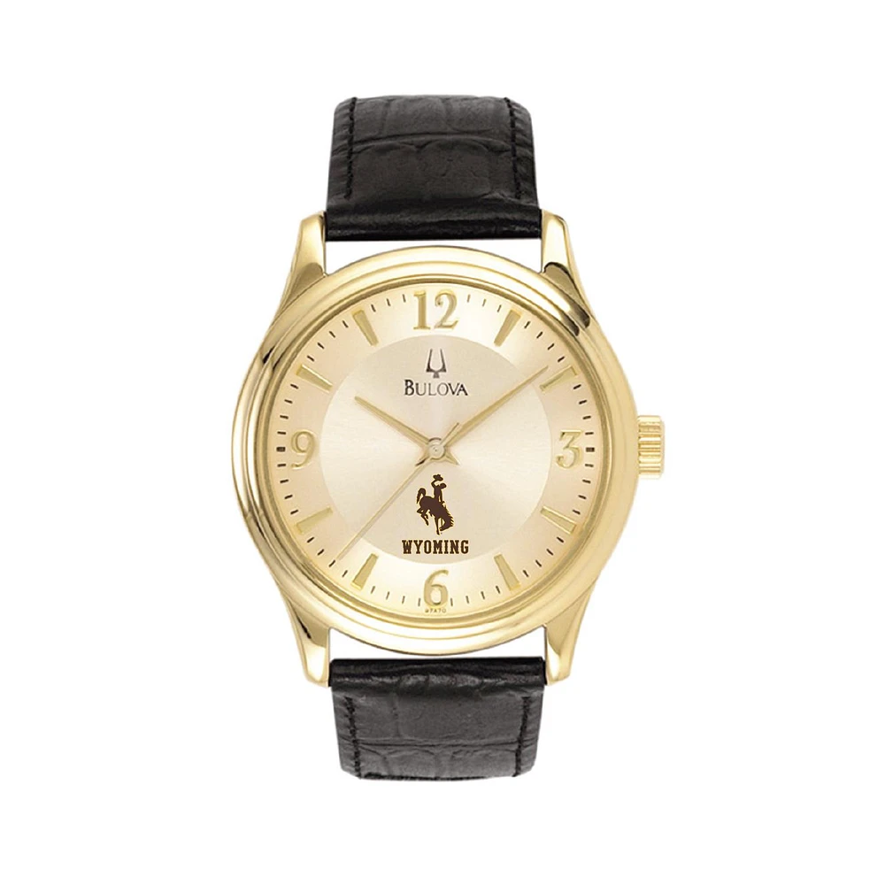 Men's Gold/Black Wyoming Cowboys Stainless Steel Watch with Leather Band