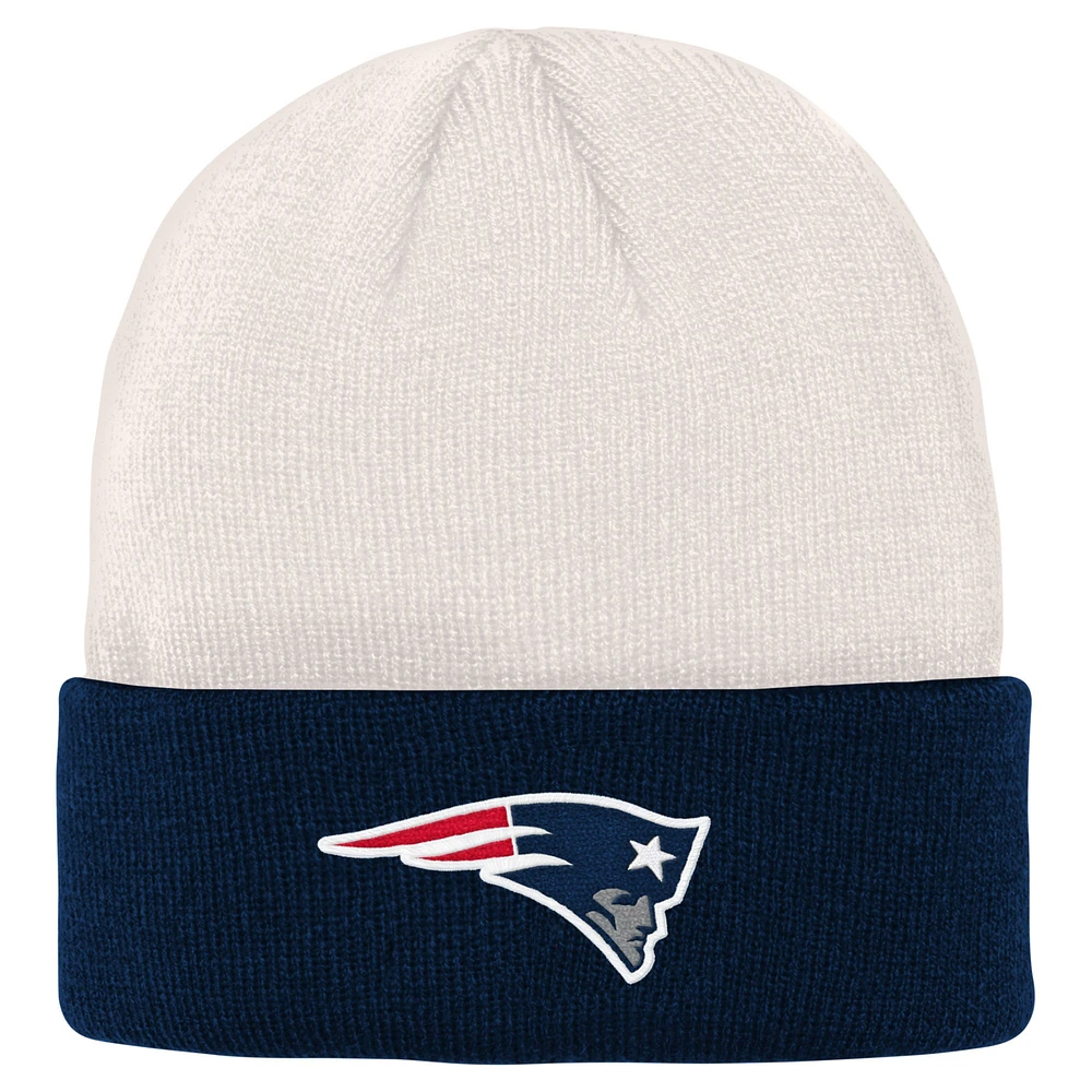 Youth Cream/Navy New England Patriots Bone Cuffed Knit Hat