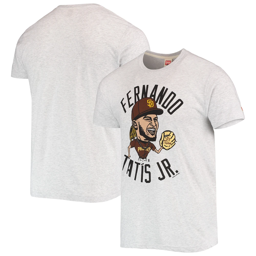 Men's Homage Fernando Tatis Jr. White San Diego Padres Caricature Tri-Blend T-Shirt