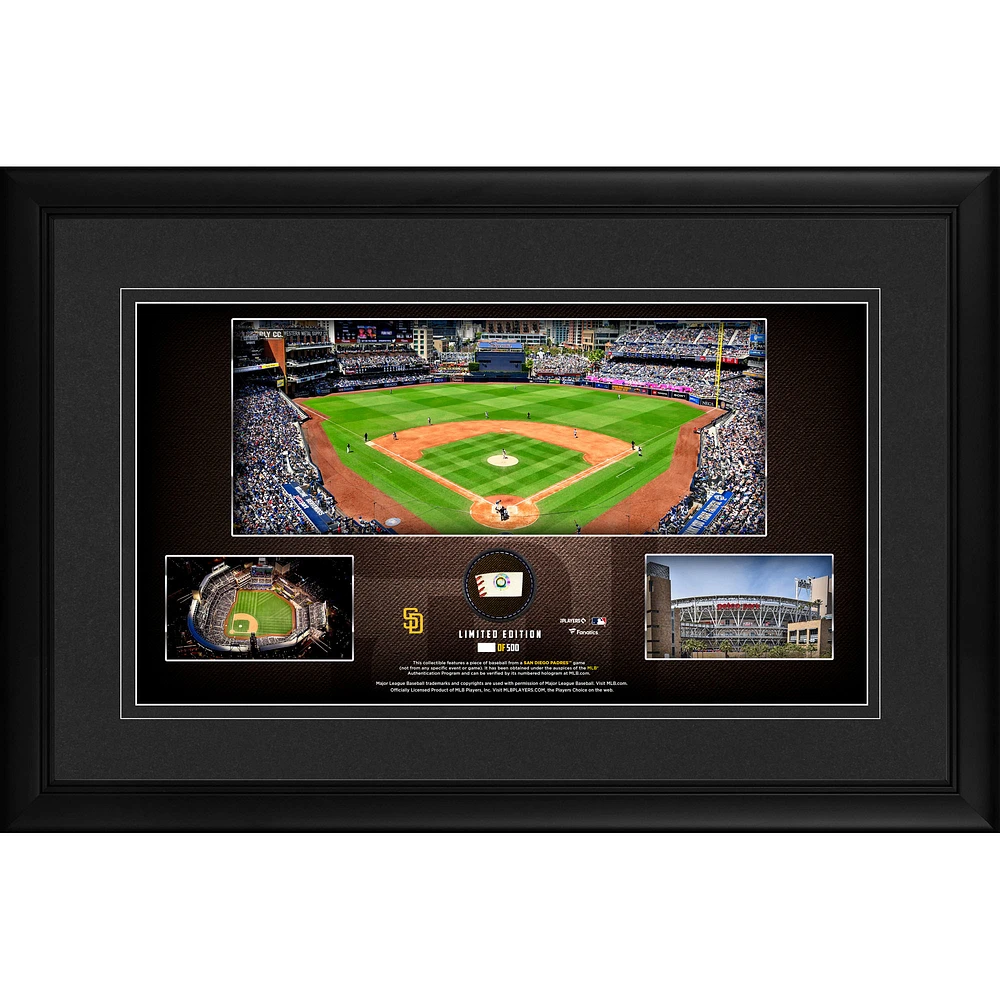 San Diego Padres Framed 10" x 18" 2020 Logo Stadium Panoramic Collage with a Piece of Game-Used Baseball - Limited Edition of 500