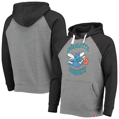 Men's Sportiqe Heathered Gray/Black Charlotte Hornets Olsen Colorblock Raglan Tri-Blend Pullover Hoodie