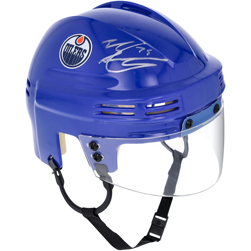 Evan Bouchard Edmonton Oilers Autographed Blue Mini Helmet