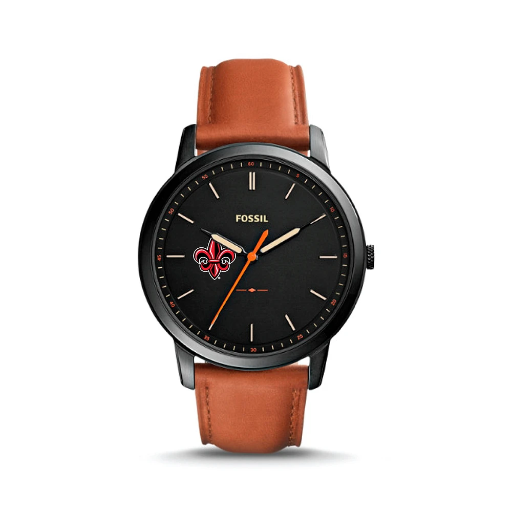 Fossil Louisiana Ragin' Cajuns The Minimalist Slim Light Brown Leather Watch