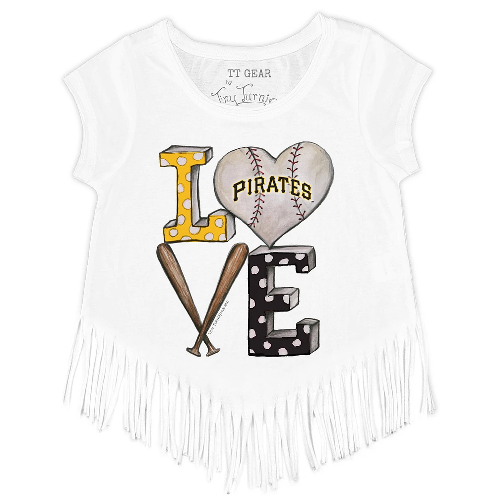 Girls Youth Tiny Turnip White Pittsburgh Pirates Baseball Love Fringe T-Shirt