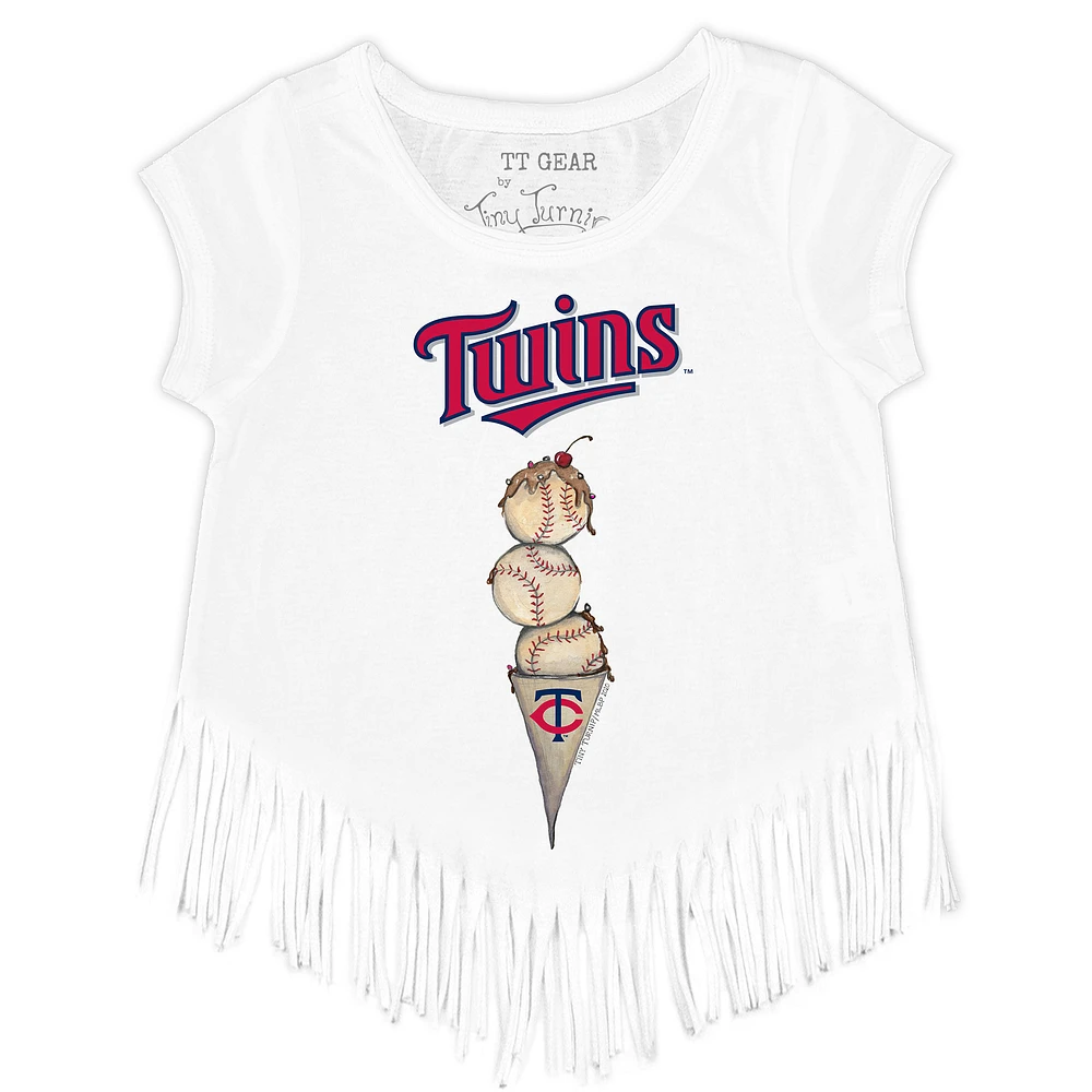 Girls Youth Tiny Turnip White Minnesota Twins Triple Scoop Fringe T-Shirt