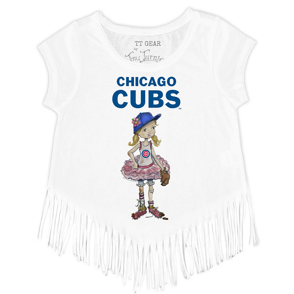 Girls Youth Tiny Turnip White Chicago Cubs Babes Fringe T-Shirt