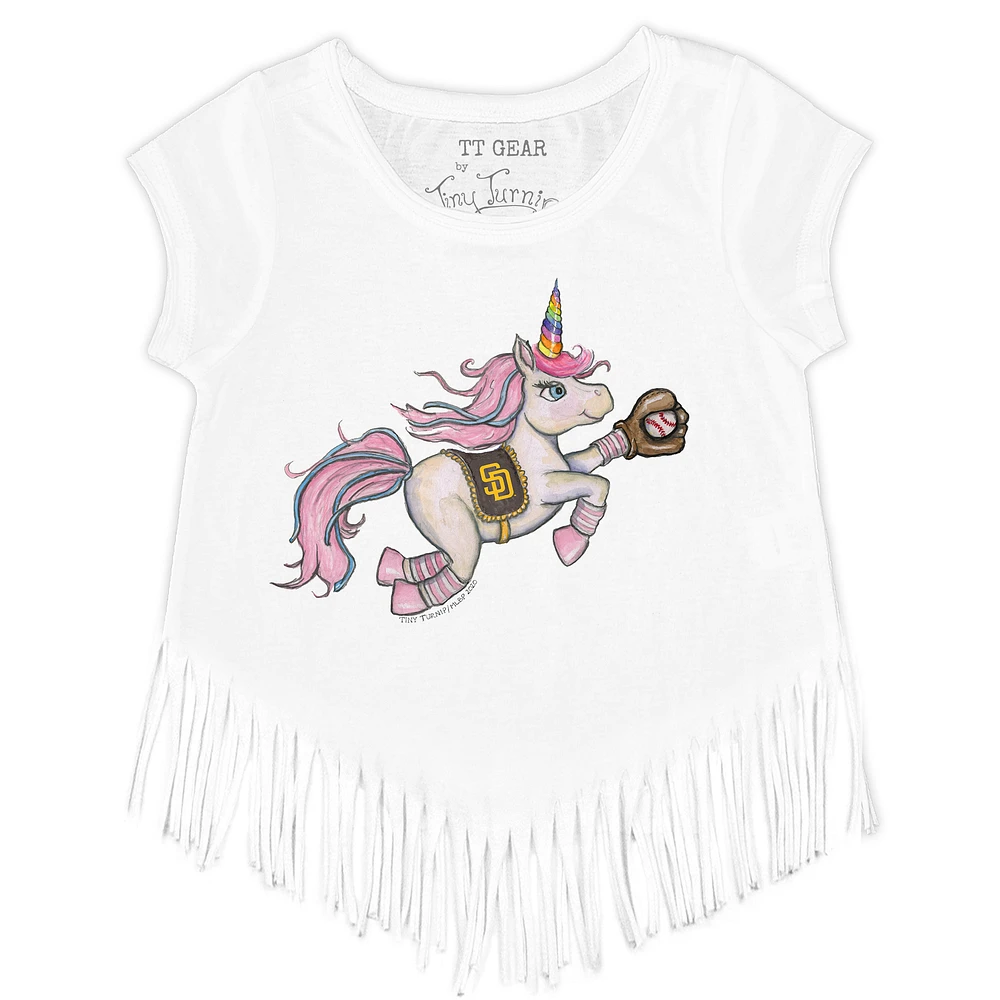 Girls Youth Tiny Turnip White San Diego Padres Unicorn Fringe T-Shirt