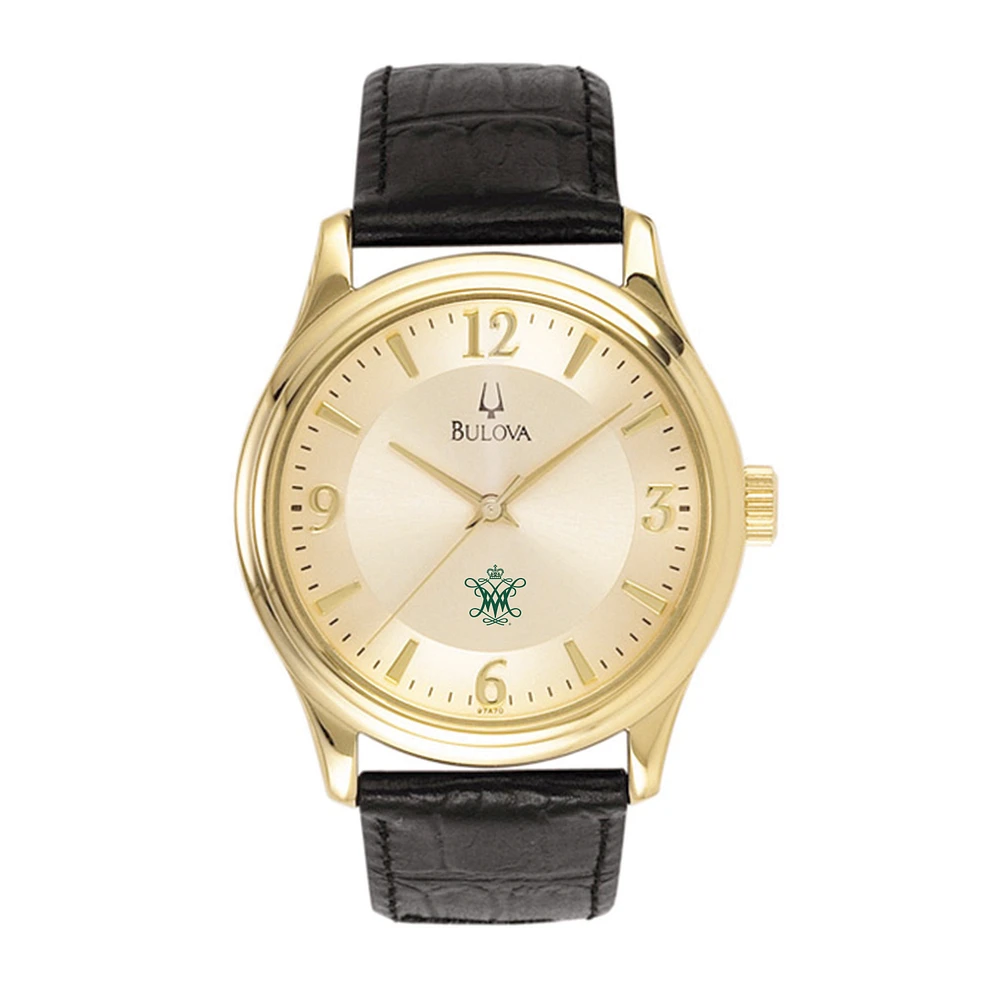 Men's Gold William & Mary Tribe Stainless Steel Watch with Leather Band