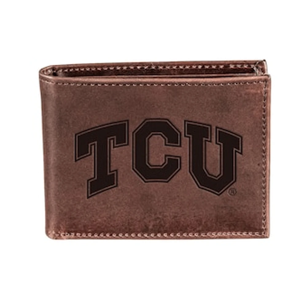 Brown TCU Horned Frogs Bifold Leather Wallet