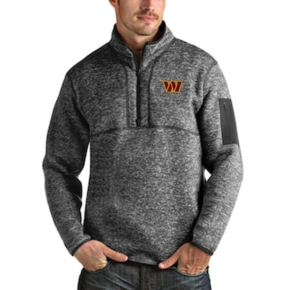 Men's Antigua Heathered Charcoal Washington Commanders Fortune Quarter-Zip Pullover Jacket