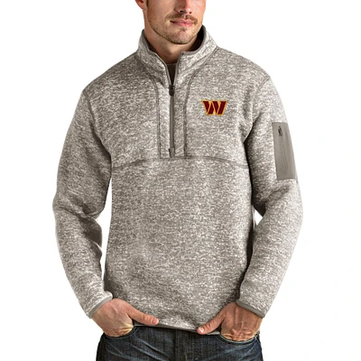 Men's Antigua Oatmeal Washington Commanders Fortune Quarter-Zip Pullover Jacket