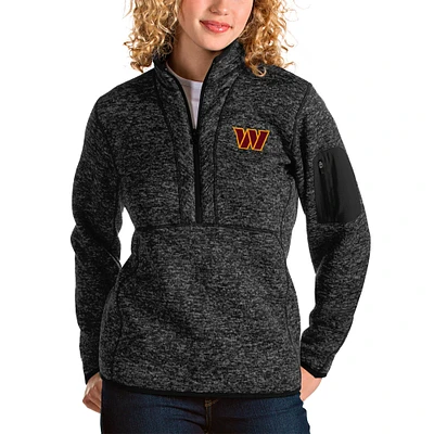 Women's Antigua Heathered Black Washington Commanders Fortune Quarter-Zip Pullover Jacket