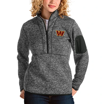 Women's Antigua Heathered Charcoal Washington Commanders Fortune Quarter-Zip Pullover Jacket