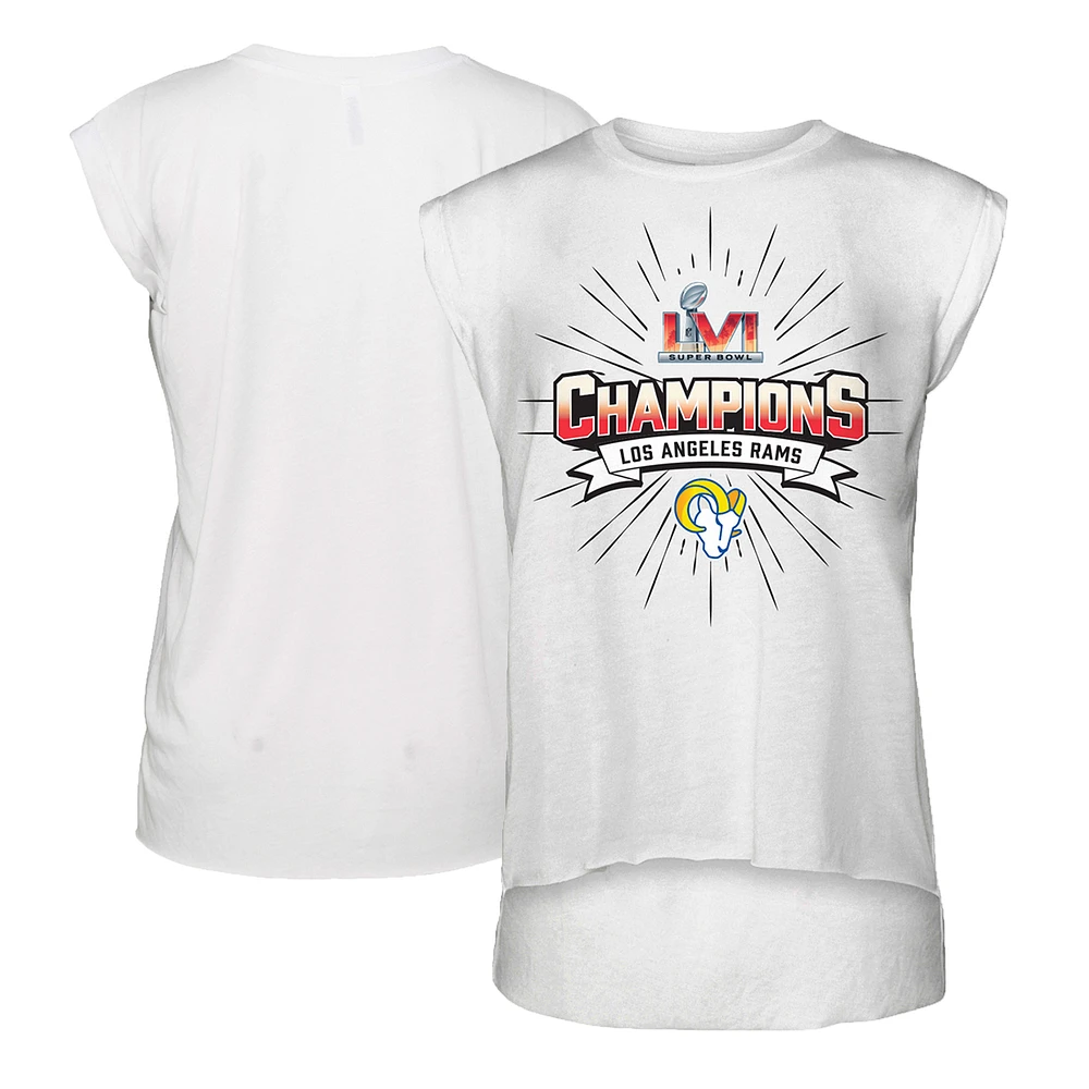 Women's WEAR by Erin Andrews White Los Angeles Rams Super Bowl LVI Champions Burst Muscle Sleeveless T-Shirt