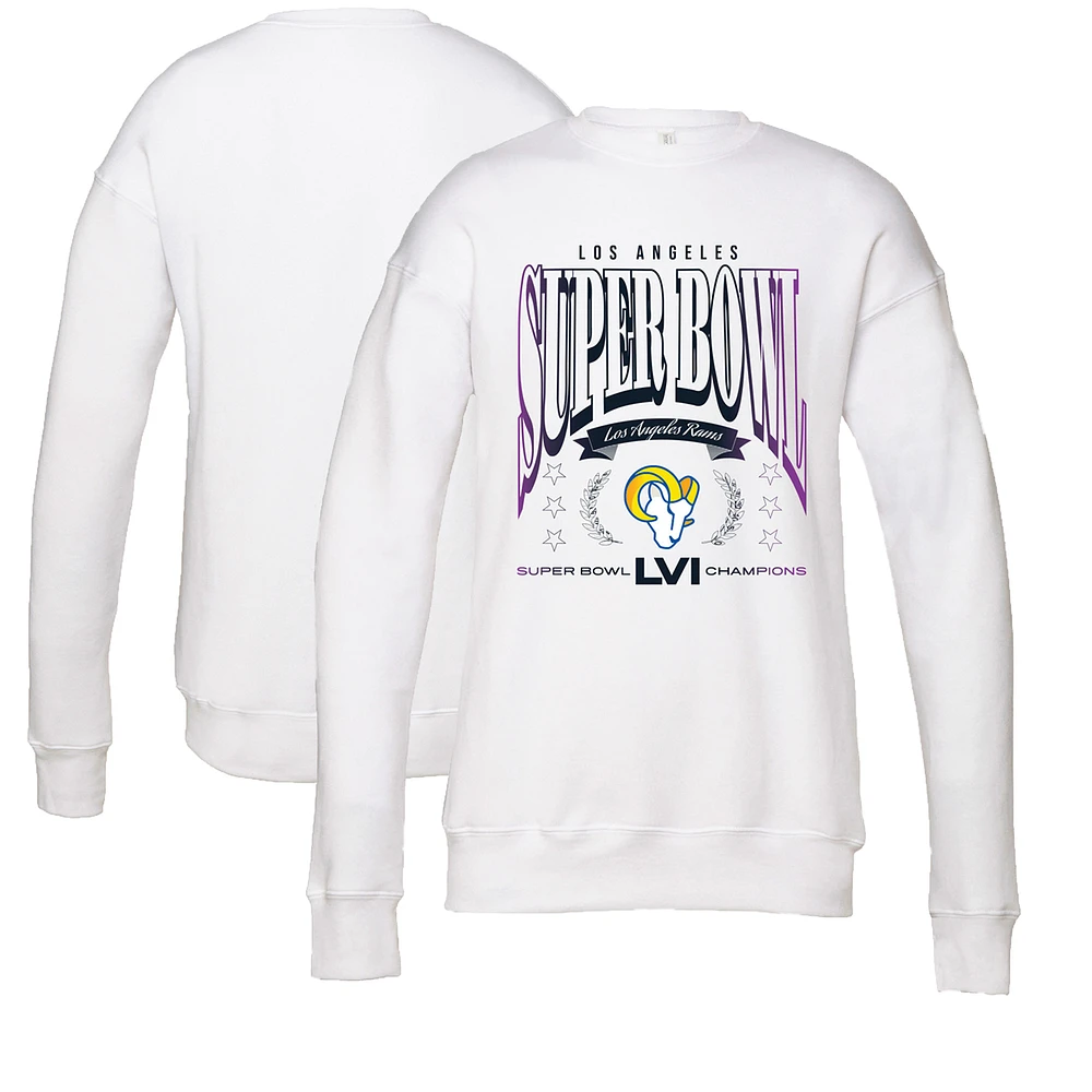 Women's WEAR by Erin Andrews White Los Angeles Rams Super Bowl LVI Champions We Are The Champs Pullover Sweatshirt