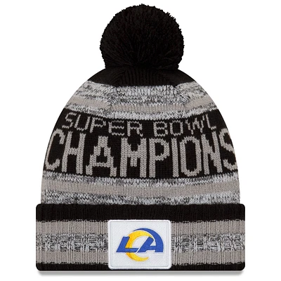 Men's New Era Heathered Gray/Black Los Angeles Rams Super Bowl LVI Champions Parade Cuffed Pom Knit Hat