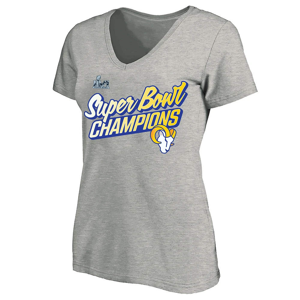 Women's Fanatics Heathered Gray Los Angeles Rams Super Bowl LVI Champions Paint Script V-Neck Plus T-Shirt