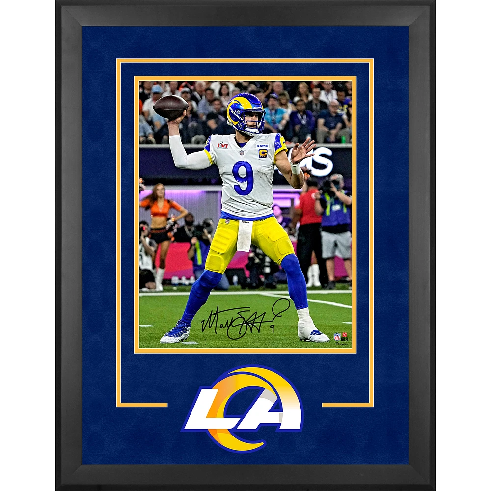 Matthew Stafford Los Angeles Rams Autographed Super Bowl LVI Champions Deluxe Framed 16'' x 20'' Action Photograph