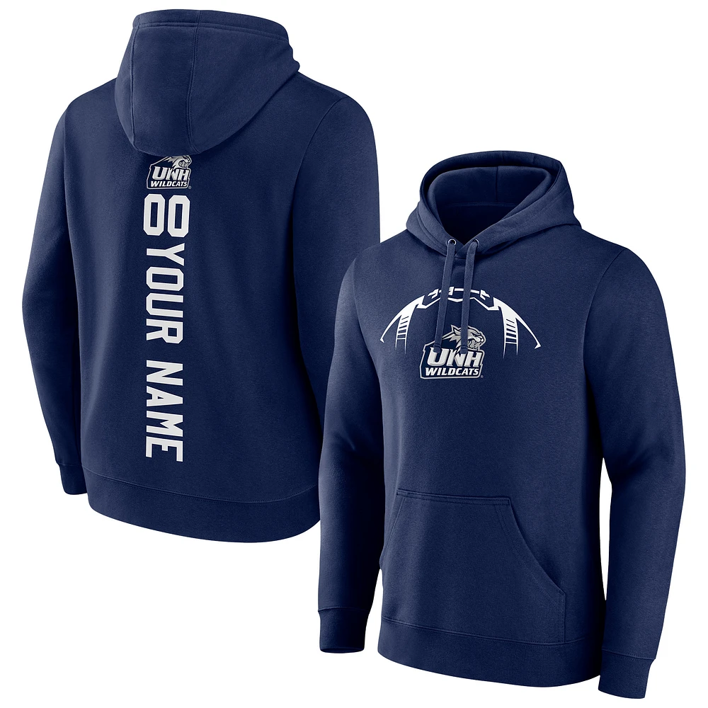 Men's Navy New Hampshire Wildcats Playmaker Personalized Football Pullover Hoodie