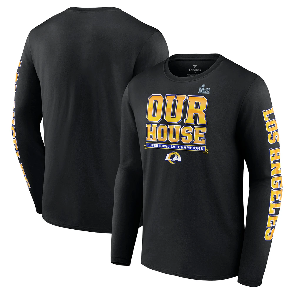 Men's Fanatics Black Los Angeles Rams Super Bowl LVI Champions Hometown Audible Long Sleeve T-Shirt