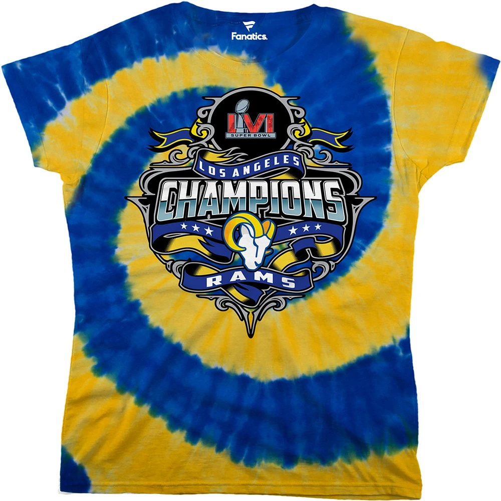 Women's Royal/Gold Los Angeles Rams Super Bowl LVI Champions Tie-Dye T-Shirt