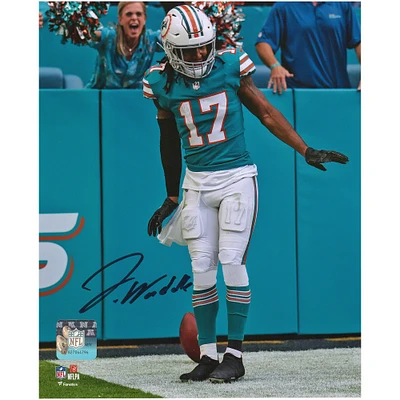 Jaylen Waddle Miami Dolphins Autographed 8'' x 10'' Aqua Jersey Celebration Photograph
