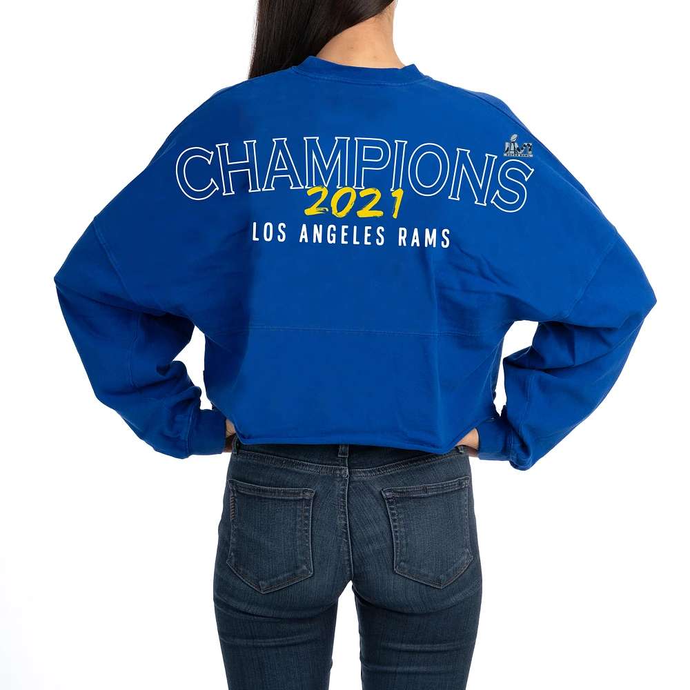 Women's Royal Los Angeles Rams Super Bowl LVI Champions Cropped Long Sleeve T-Shirt