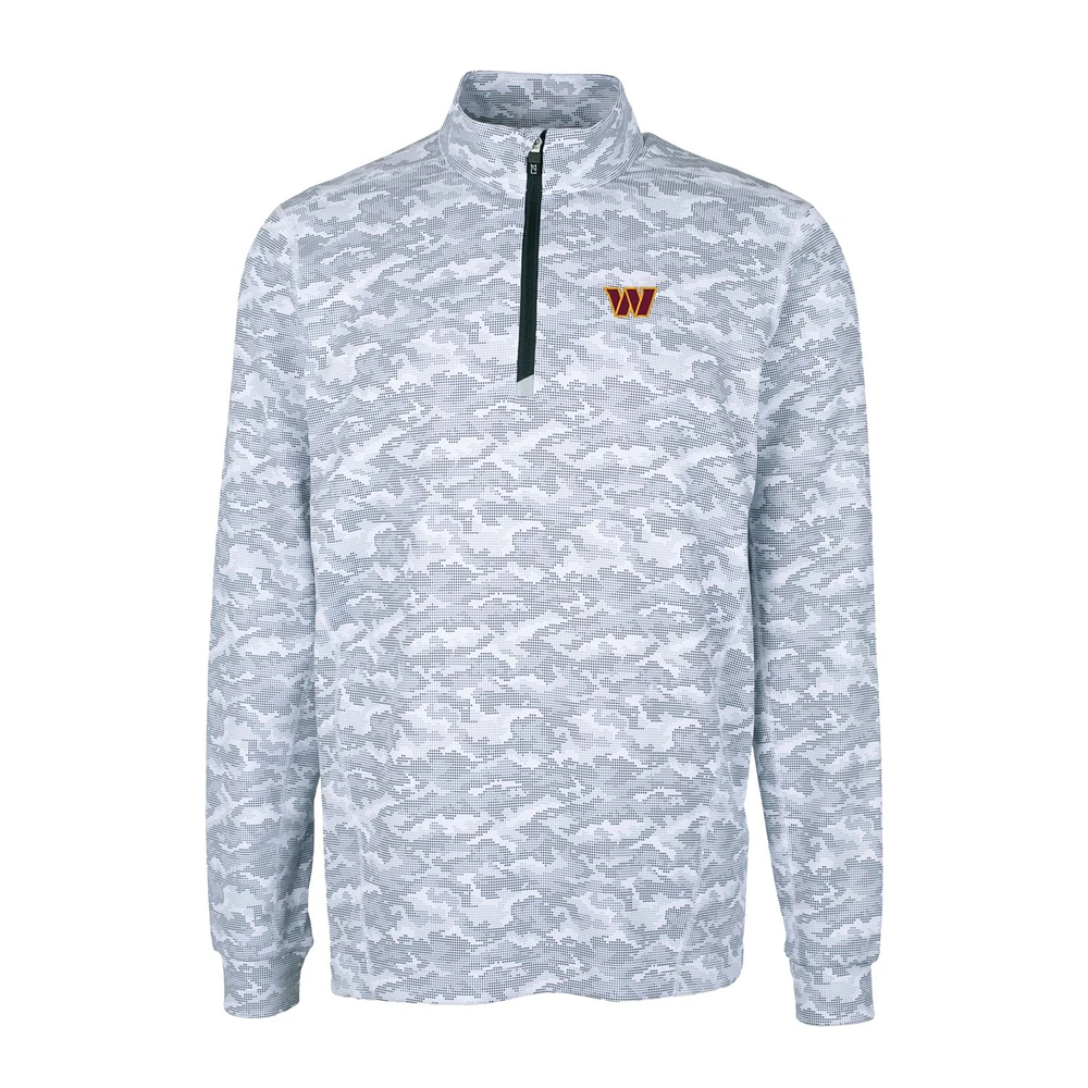 Men's Cutter & Buck Charcoal Washington Commanders Traverse Camo Stretch Quarter-Zip Pullover Jacket