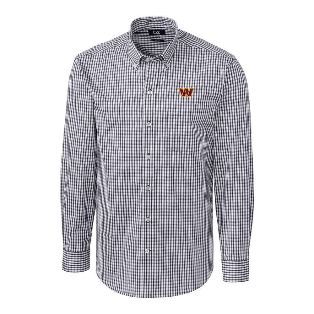 Men's Cutter & Buck Charcoal Washington Commanders Big Tall Stretch Gingham Long Sleeve Button-Down Shirt