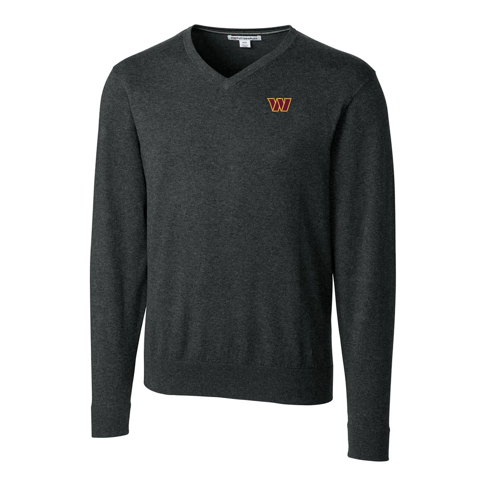 Men's Cutter & Buck Heathered Charcoal Washington Commanders Big Tall Lakemont V-Neck Sweater