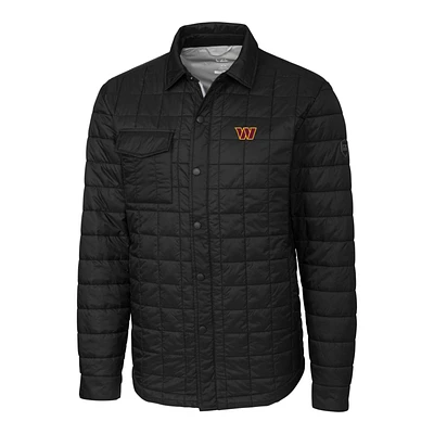 Men's Cutter & Buck Black Washington Commanders Big Tall Rainier Eco Quilted Button-Up Shacket