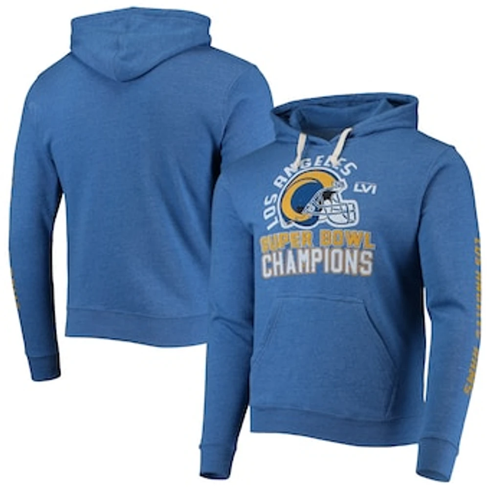 Men's Majestic Threads Royal Los Angeles Rams Super Bowl LVI Champions Hard Count Pullover Hoodie