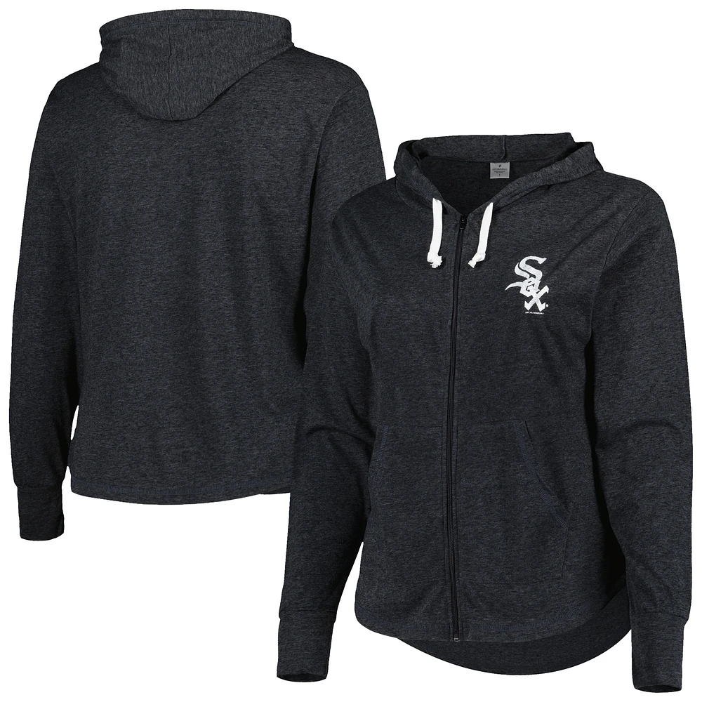 Women's Soft as a Grape Heather Charcoal Chicago White Sox Plus Size Full-Zip Lightweight Hoodie Top