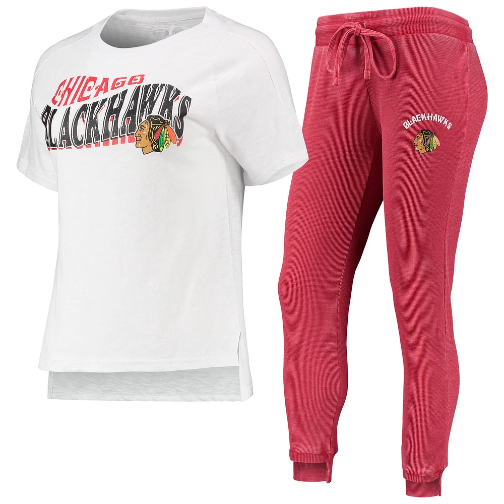 Women's Concepts Sport Red/White Chicago Blackhawks Resurgence Slub Burnout Raglan Top & Joggers Sleep Set