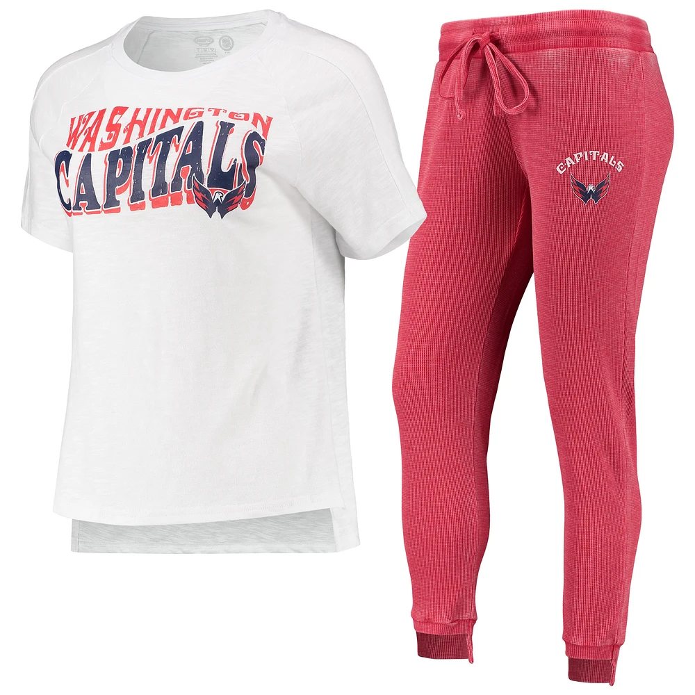 Women's Concepts Sport Red/White Washington Capitals Resurgence Slub Burnout Raglan Top & Joggers Sleep Set