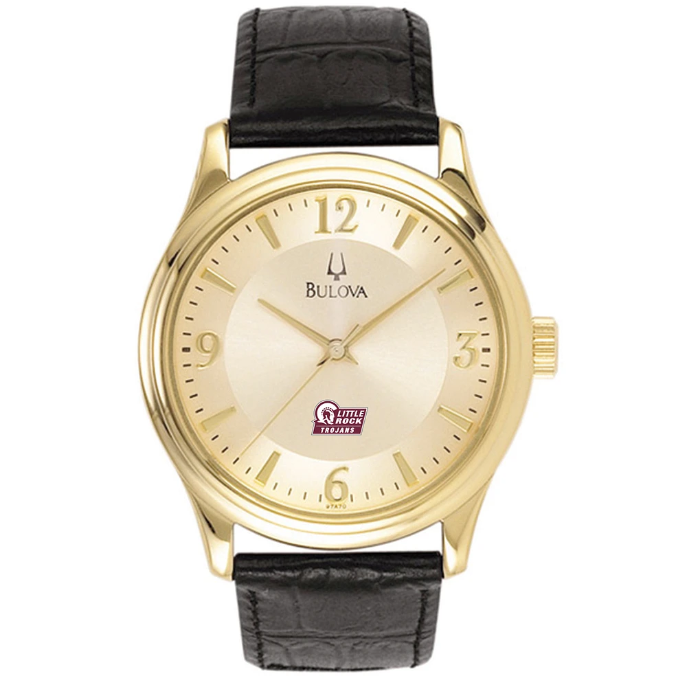 Bulova Gold Arkansas Little Rock Trojans Stainless Steel Watch with Leather Band