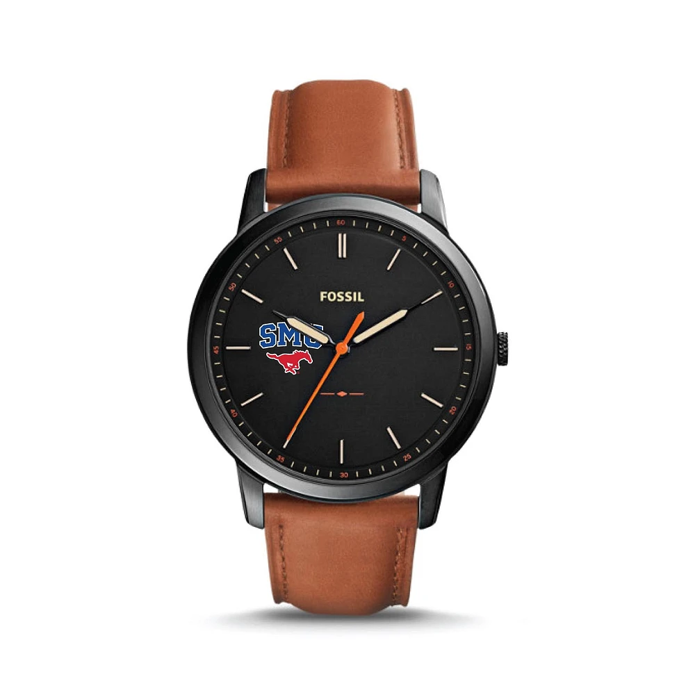Fossil Black SMU Mustangs The Minimalist Slim Light Brown Leather Watch